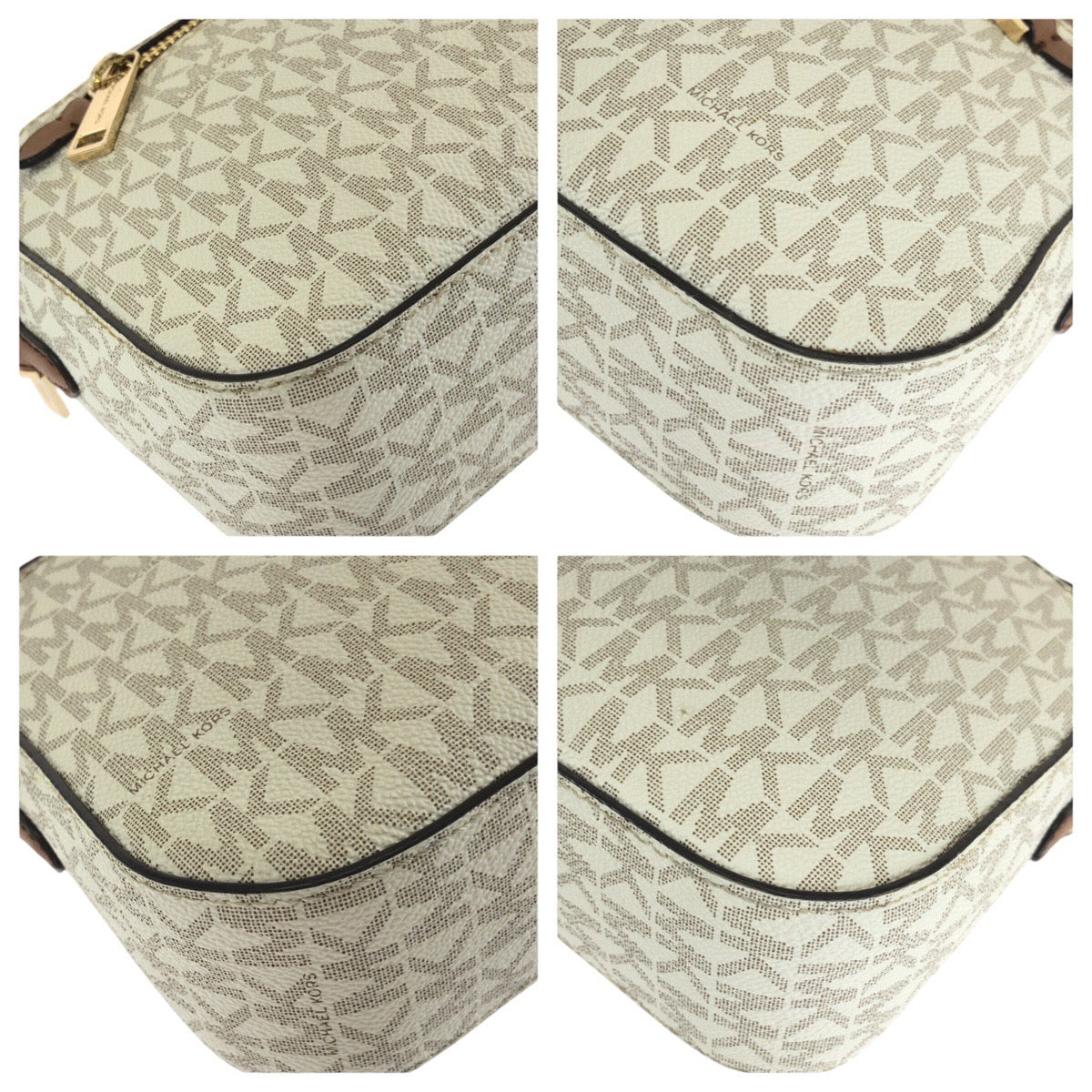 24281
Michael Kors マイケルコース ジェットセットアイテム オフホワイト ブラウン ゴールド金具 PVC 35S1GTTC9B ショルダーバッグ メッセンジャーバッグ レディース AB8