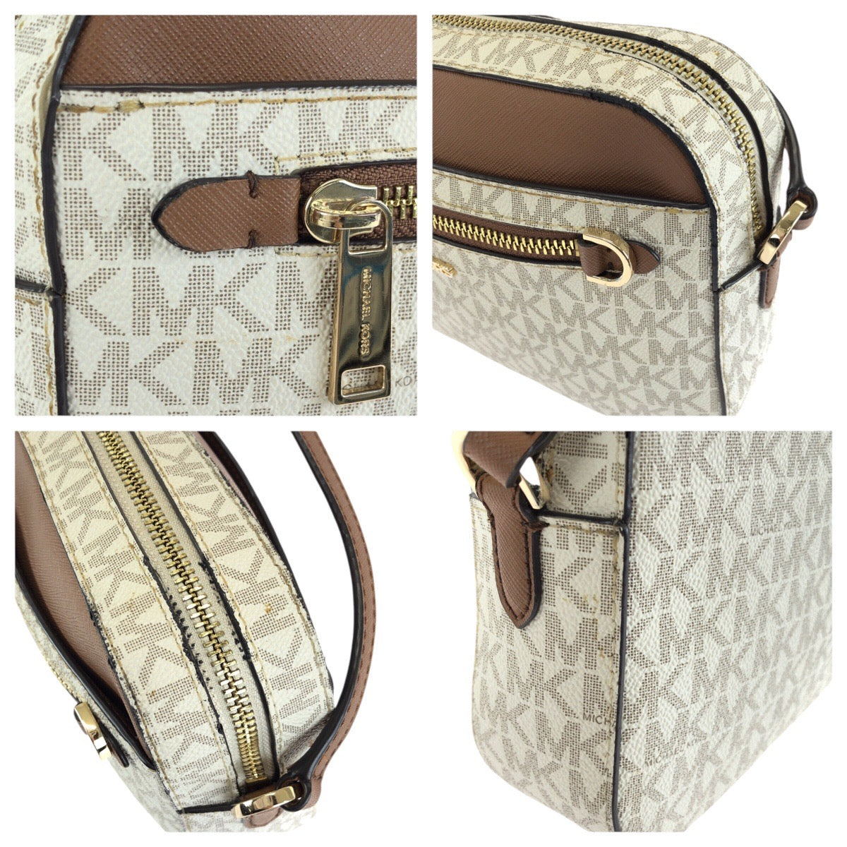 24281
Michael Kors マイケルコース ジェットセットアイテム オフホワイト ブラウン ゴールド金具 PVC 35S1GTTC9B ショルダーバッグ メッセンジャーバッグ レディース AB8