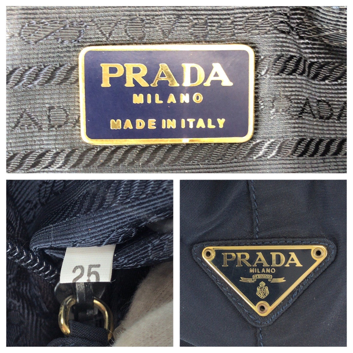 24284
PRADA プラダ テスート 三角ロゴプレート ネイビー ゴールド金具 ナイロン トートバッグ ショルダーバッグ レディース AB35