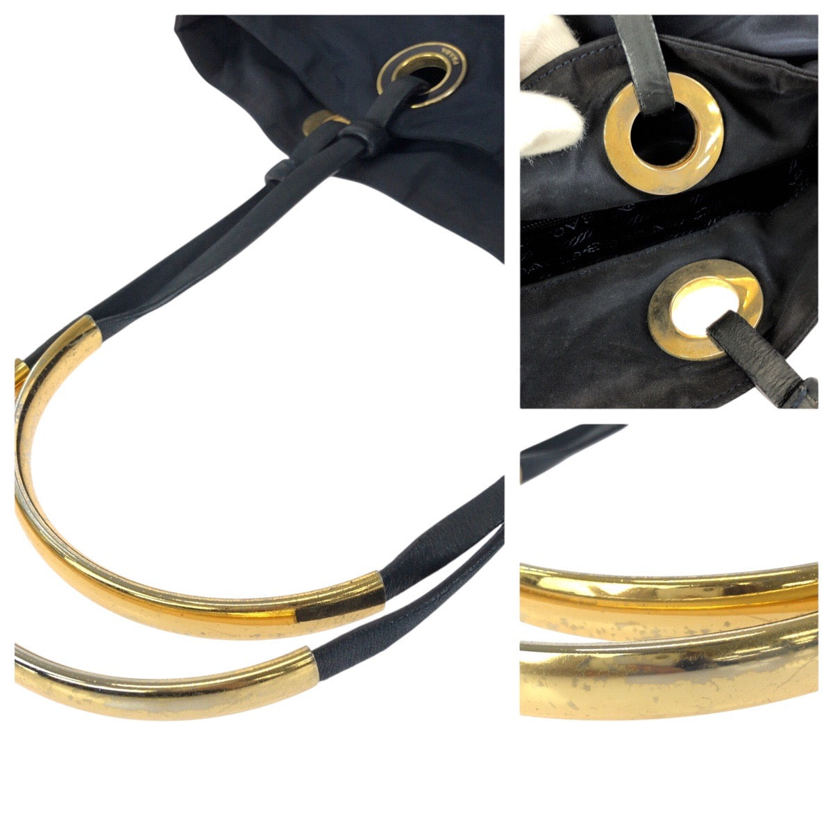 24284
PRADA プラダ テスート 三角ロゴプレート ネイビー ゴールド金具 ナイロン トートバッグ ショルダーバッグ レディース AB35