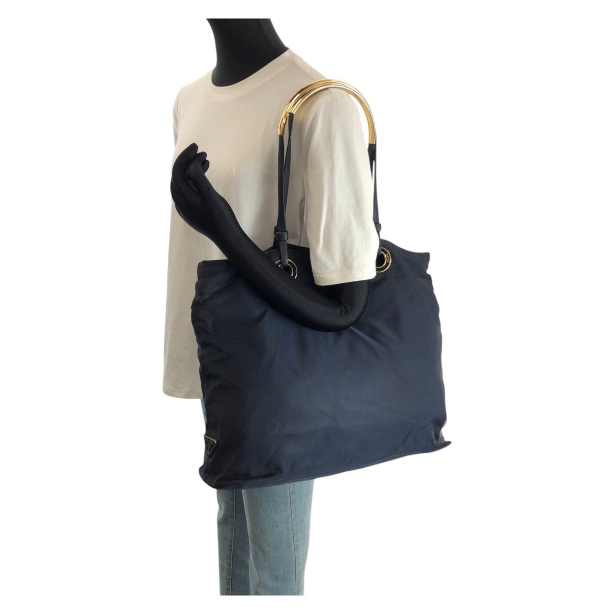 24284
PRADA プラダ テスート 三角ロゴプレート ネイビー ゴールド金具 ナイロン トートバッグ ショルダーバッグ レディース AB35