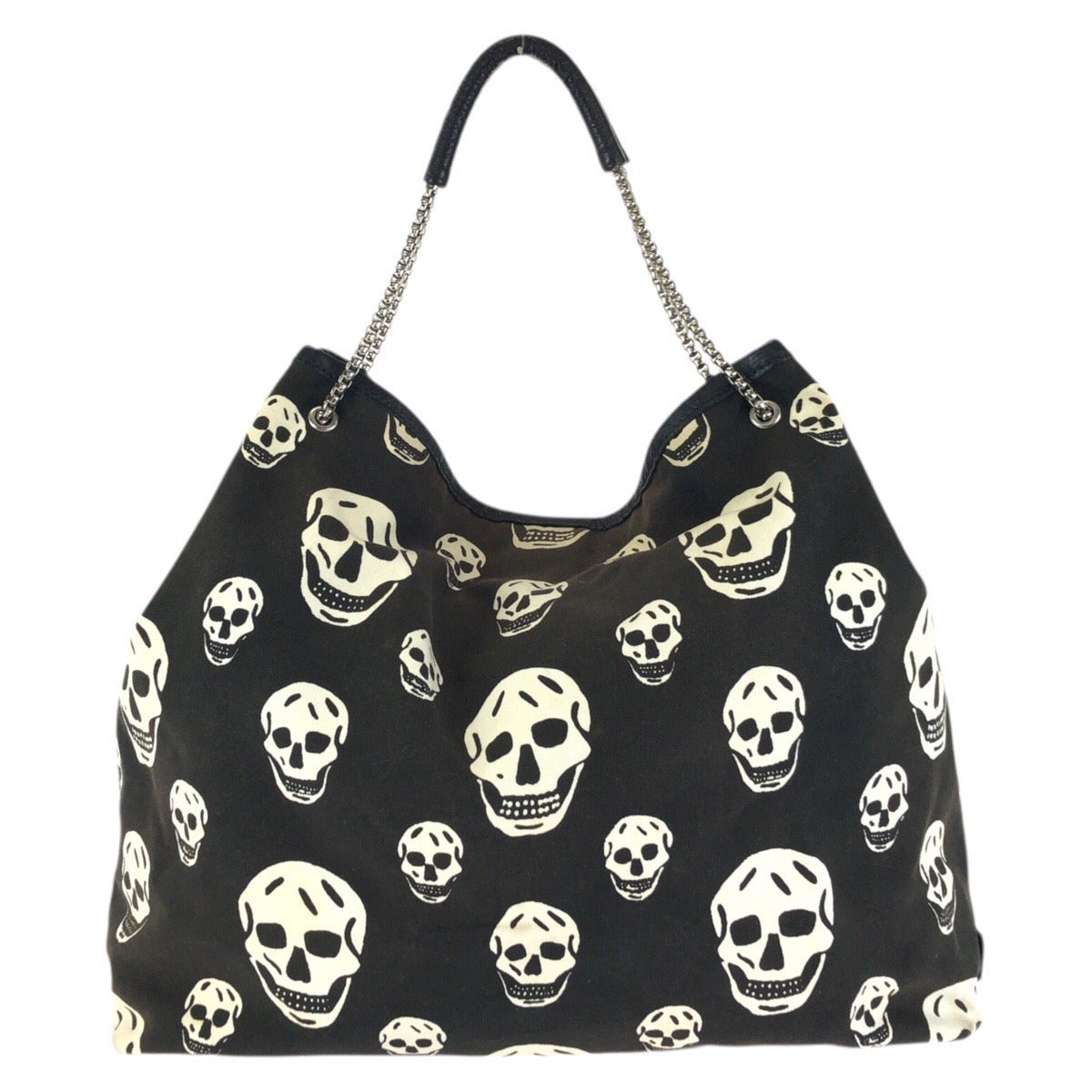 24286
Alexander McQueen アレキサンダーマックイーン ブラック ホワイト シルバー金具 キャンバス 240600 チェーンショルダーバッグ レディース AB21