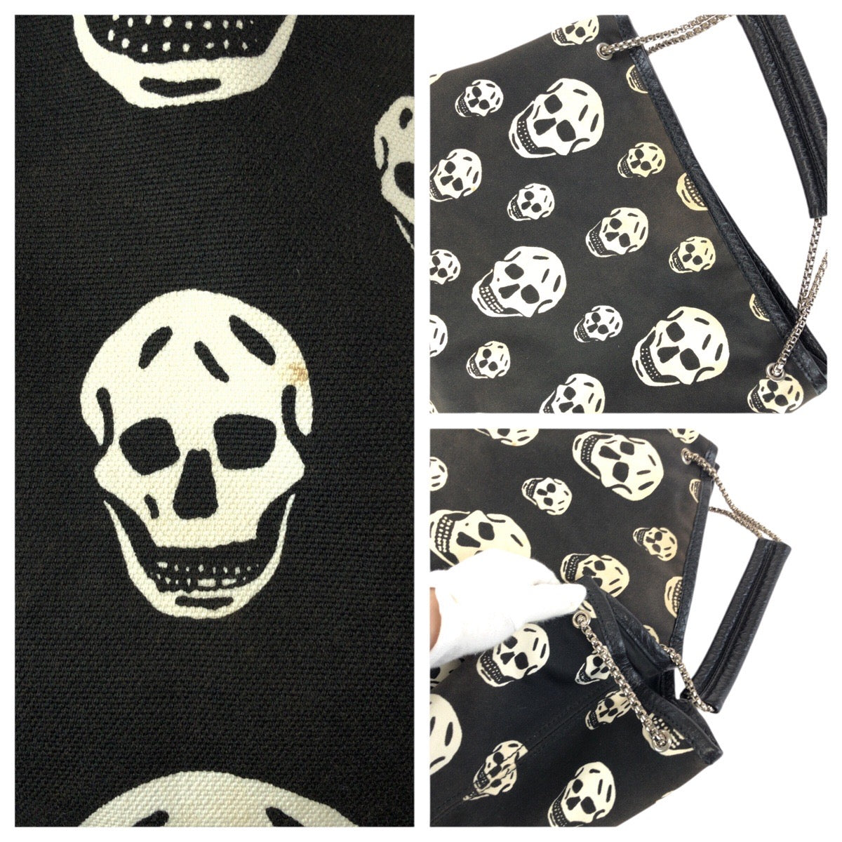 24286
Alexander McQueen アレキサンダーマックイーン ブラック ホワイト シルバー金具 キャンバス 240600 チェーンショルダーバッグ レディース AB21