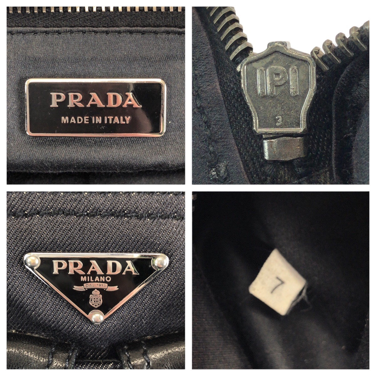 24288
PRADA プラダ ヴィンテージ 三角ロゴプレート ブラック 黒 ガンメタ金具 デニム / レザー ショルダーバッグ ハンドバッグ レディース ABP35
