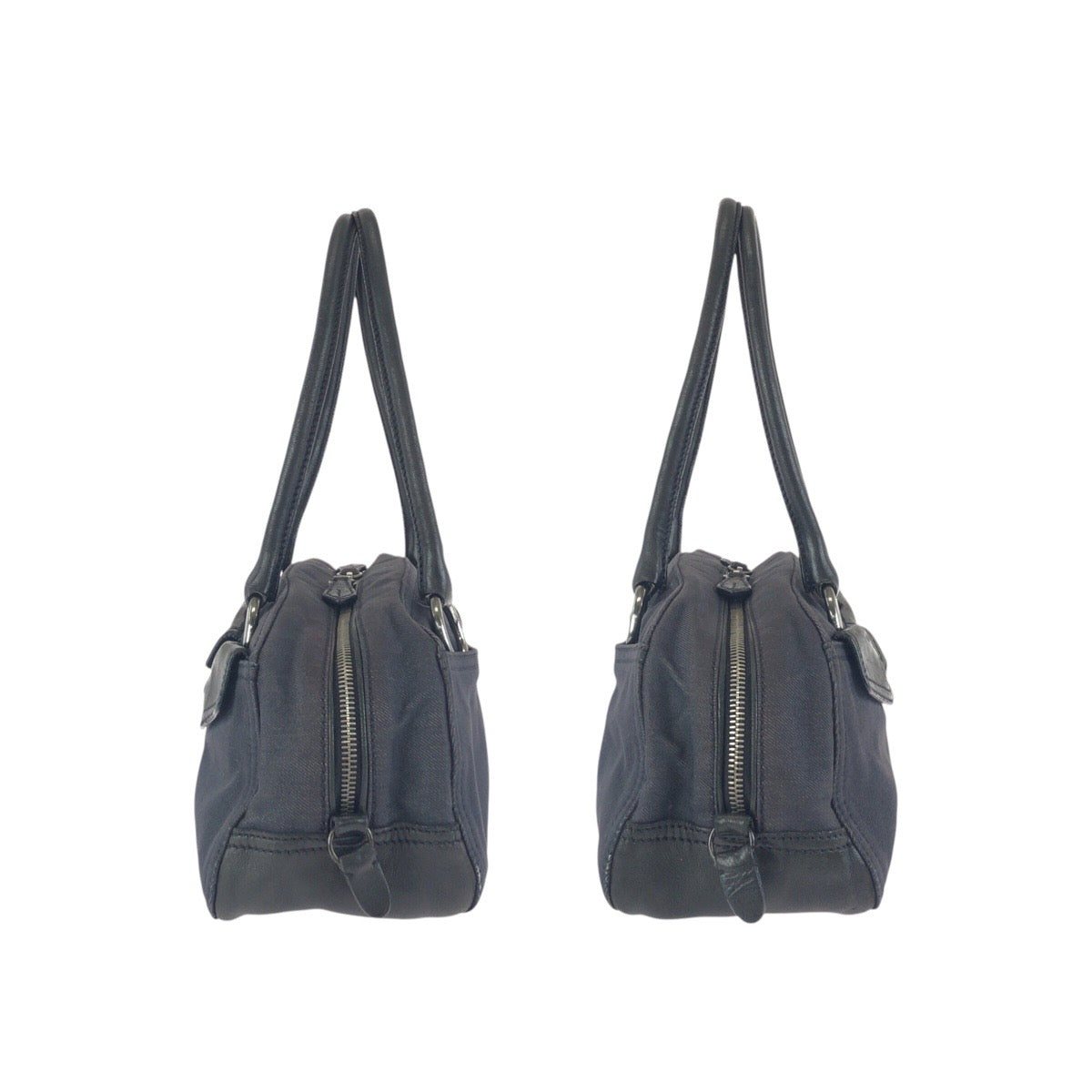 24288
PRADA プラダ ヴィンテージ 三角ロゴプレート ブラック 黒 ガンメタ金具 デニム / レザー ショルダーバッグ ハンドバッグ レディース ABP35