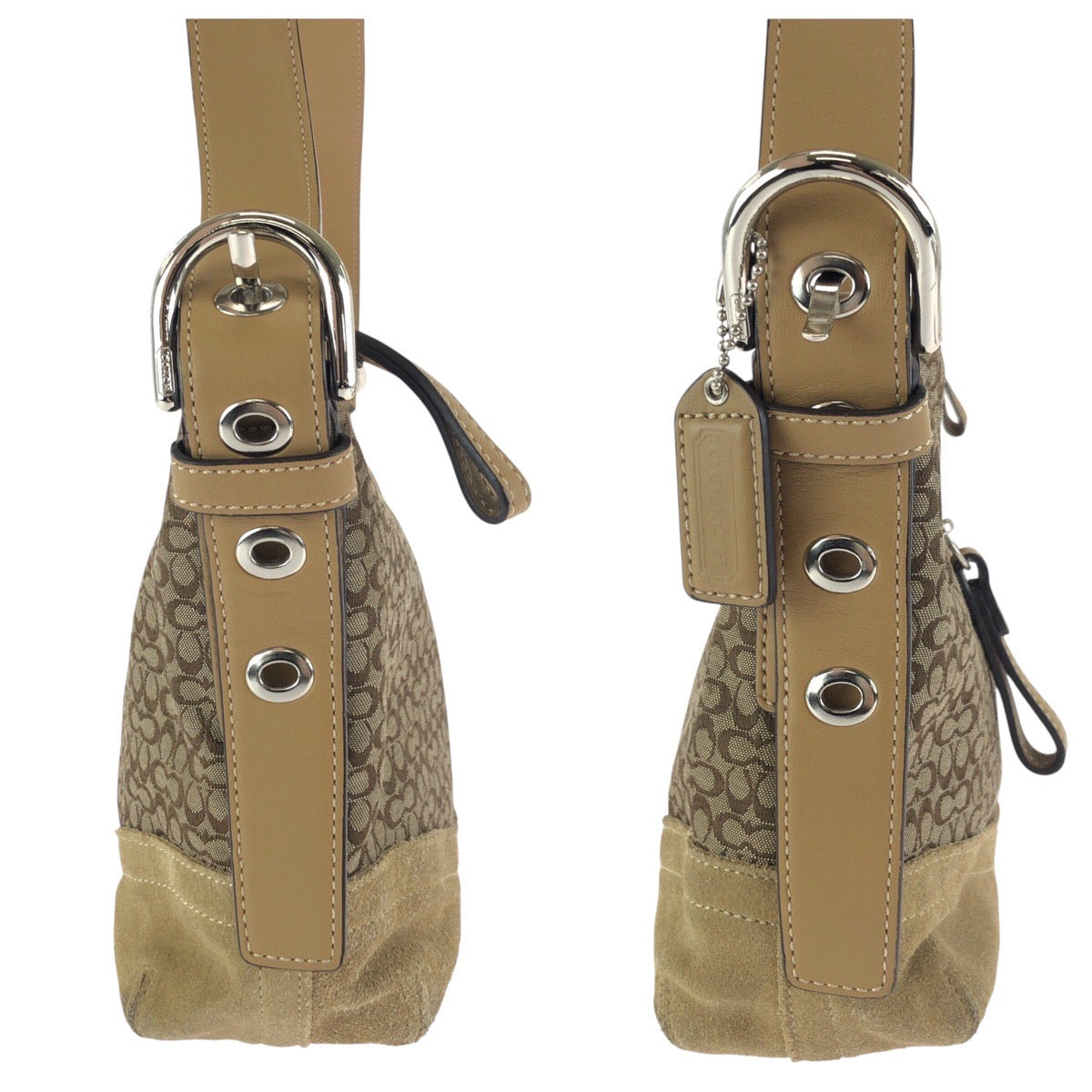 24292
COACH コーチ ミニシグネチャー ベージュ ブラウン シルバー金具 キャンバス / レザー M0793-F10945 ショルダーバッグ メッセンジャーバッグ レディース AB14