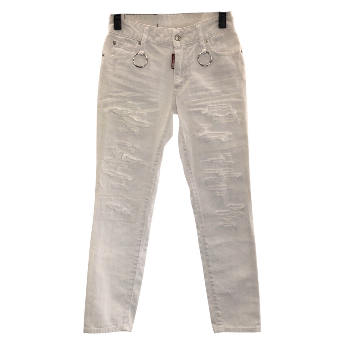 24293
DSQUARED2 ディースクエアード ダメージ加工 サイズ34 ホワイトデニム シルバー金具 コットン S75LB0138 デニムパンツ ジーンズ レディース ABP7