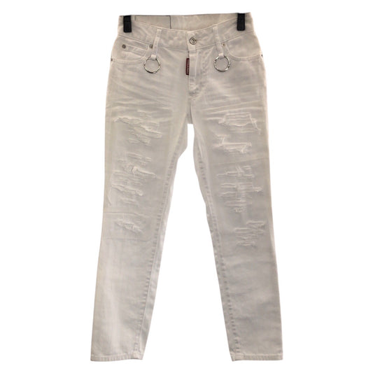 24293
DSQUARED2 ディースクエアード ダメージ加工 サイズ34 ホワイトデニム シルバー金具 コットン S75LB0138 デニムパンツ ジーンズ レディース ABP7
