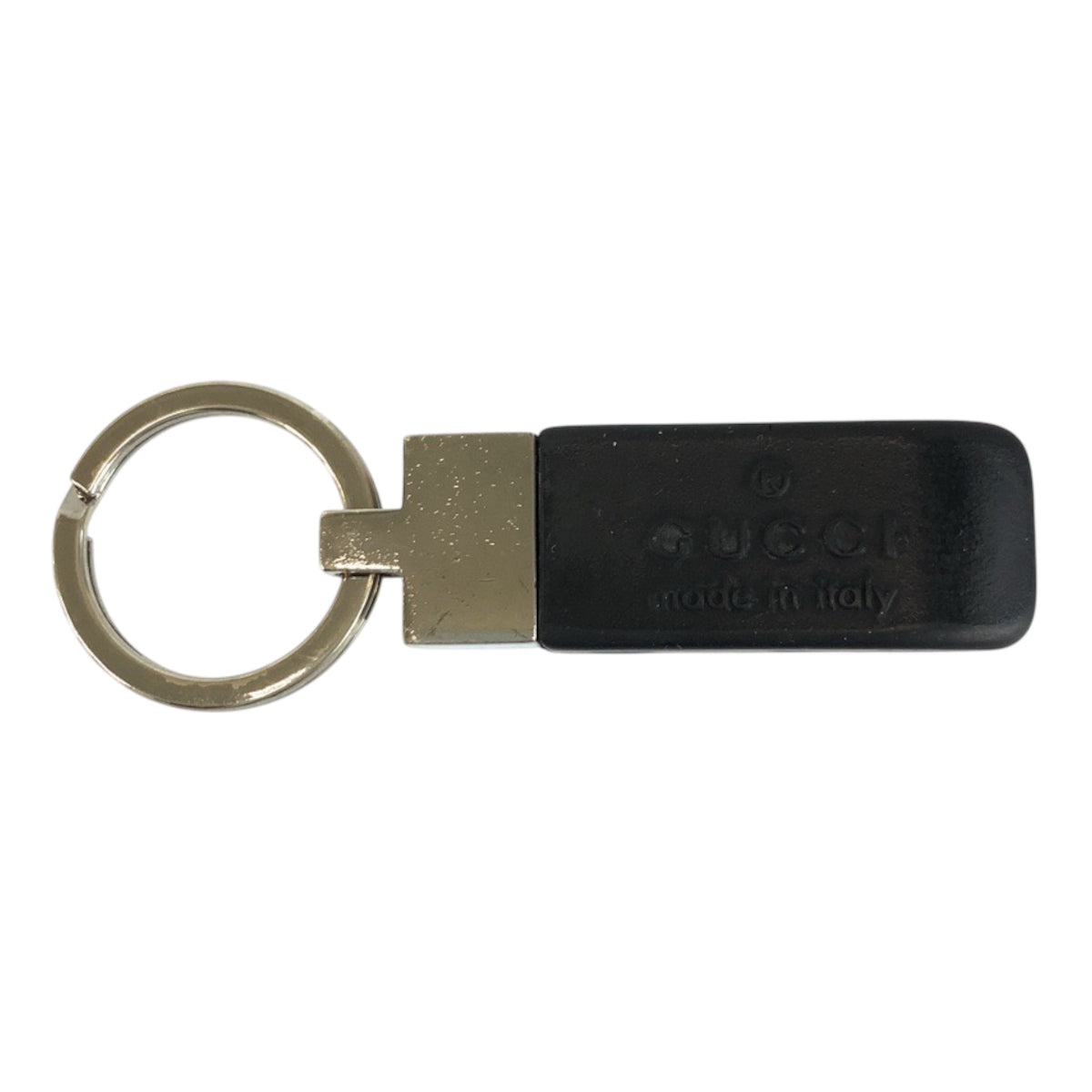 24294
GUCCI グッチ ブラック 黒 シルバー金具 ラバー キーホルダー キーリング メンズ AB2