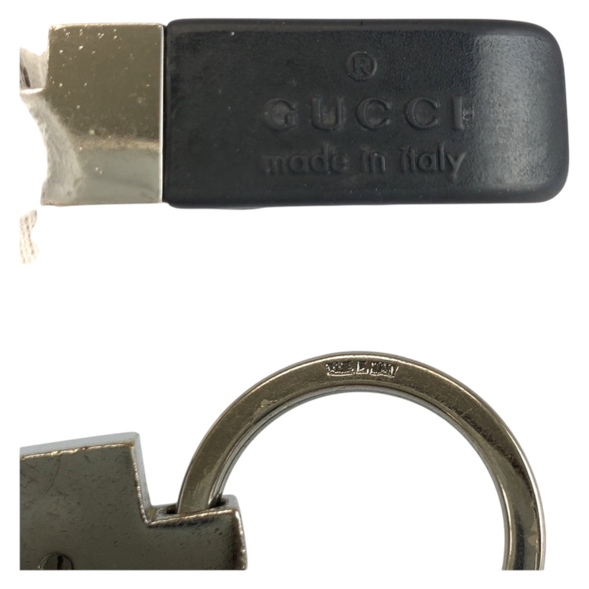 24294
GUCCI グッチ ブラック 黒 シルバー金具 ラバー キーホルダー キーリング メンズ AB2