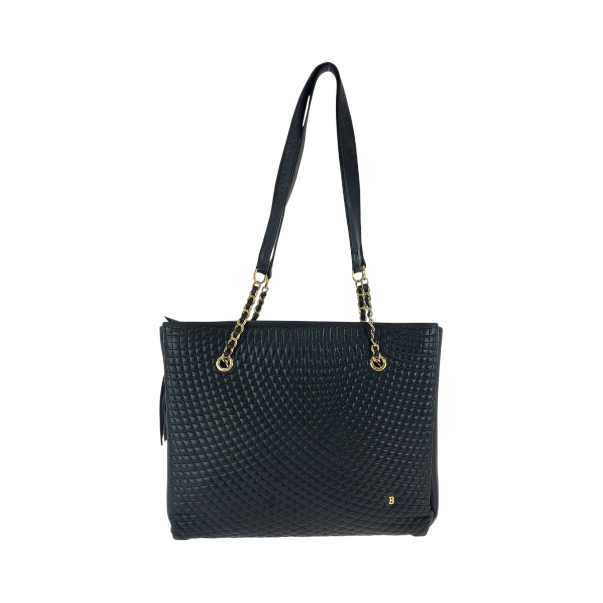 24302
BALLY バリー ヴィンテージ キルティング フリンジ ブラック 黒 ゴールド金具 レザー チェーントートバッグ ショルダーバッグ レディース AB