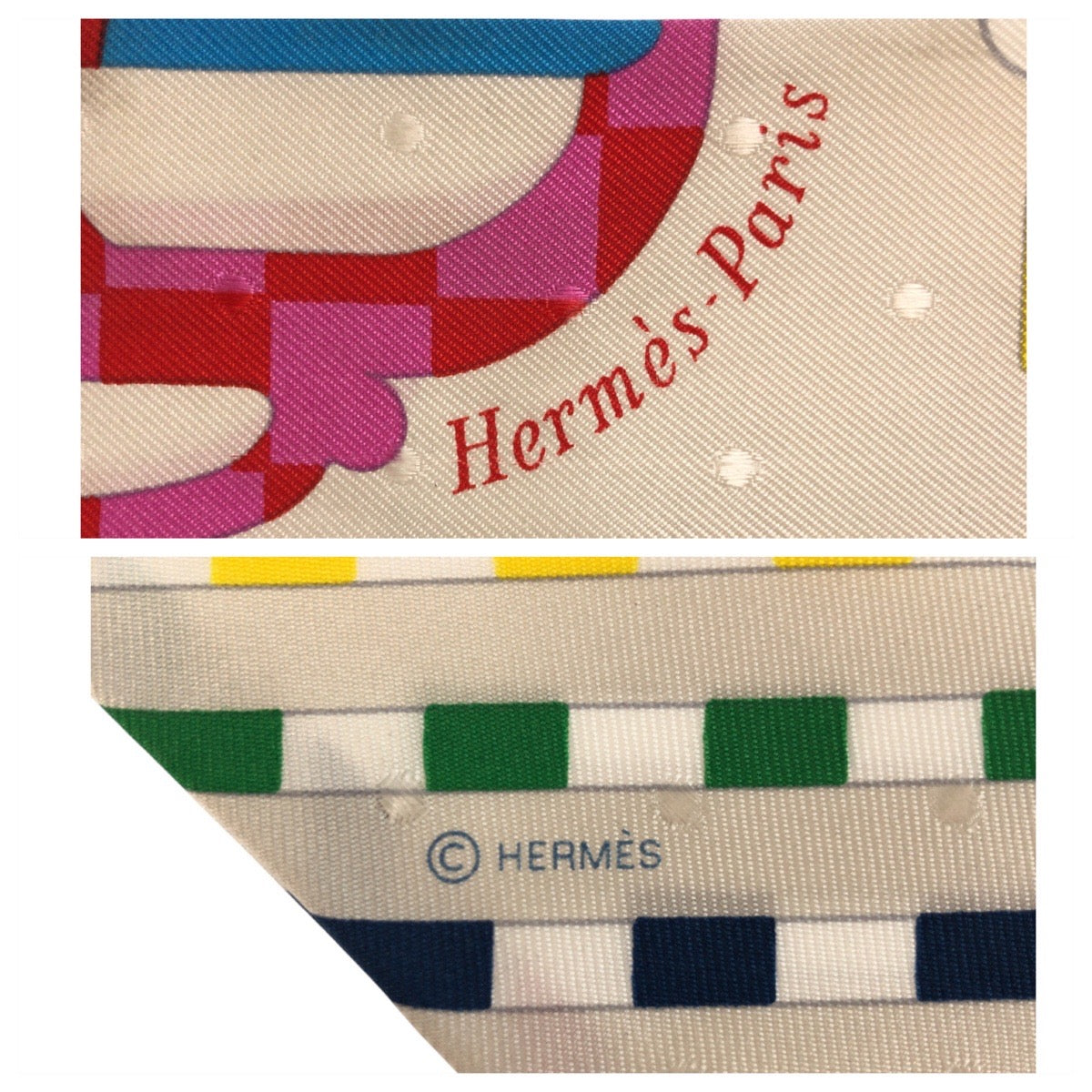 24309
HERMES エルメス ツイリー BOUCLERIE MODERNE アイボリー イエロー ネイビー シルク スカーフ リボンスカーフ レディース AB14