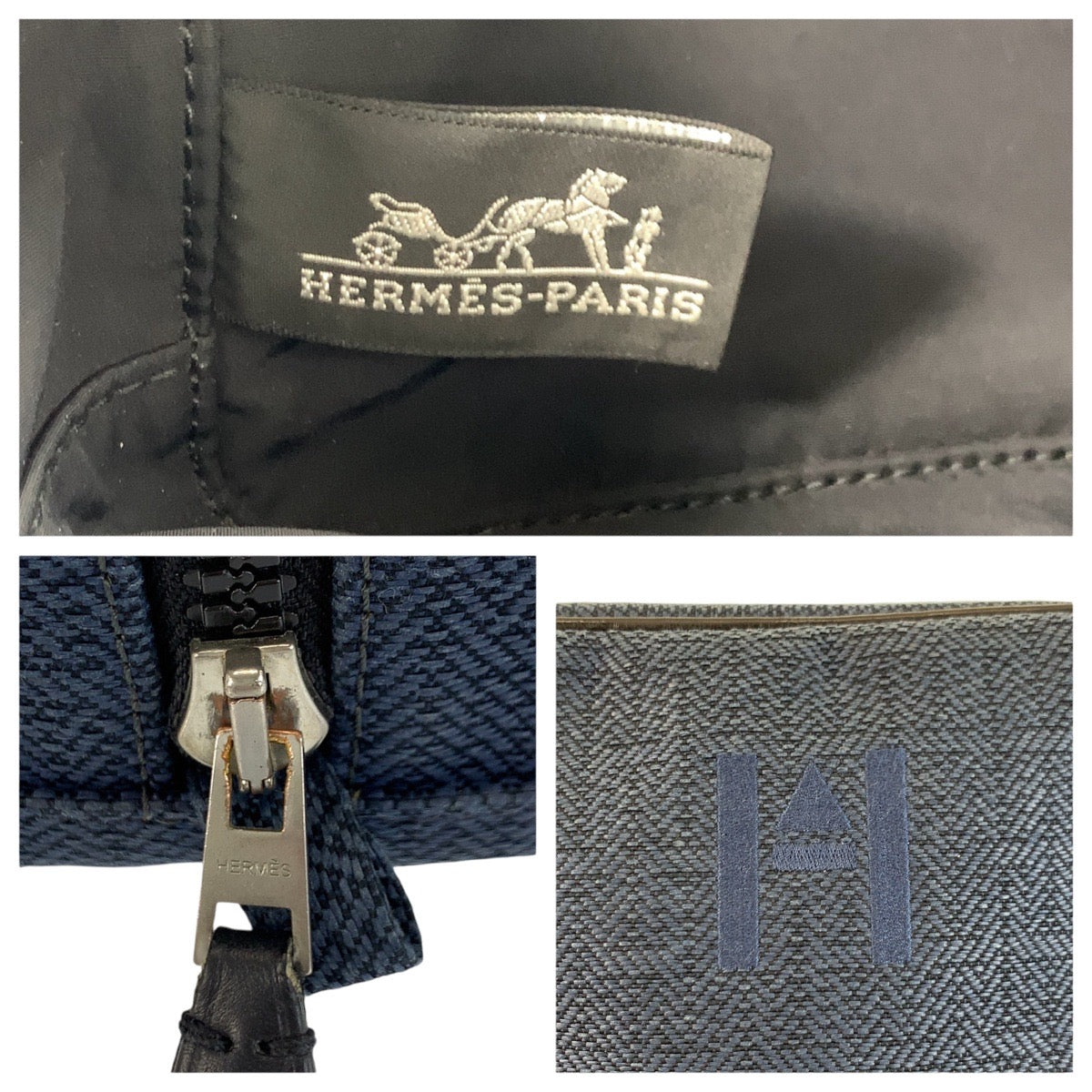 24313
HERMES エルメス グローブトロッターMM ネイビー ブラック シルバー金具 トワルシェブロン ポーチ クラッチバッグ レディース ABP49