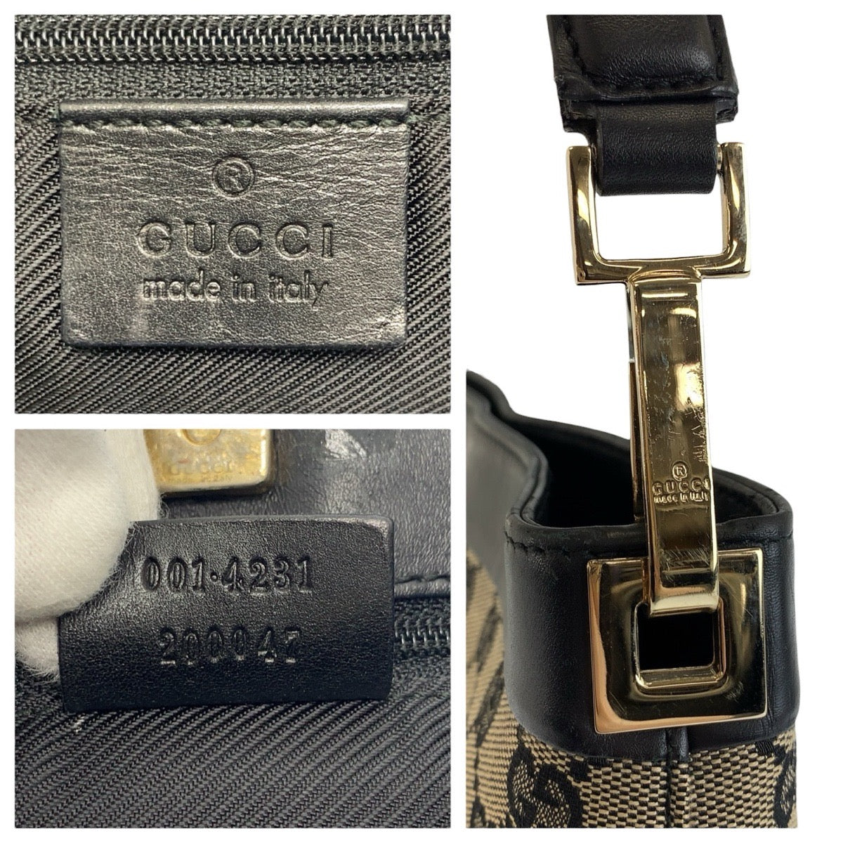 24325
GUCCI グッチ ブラック 黒 ゴールド金具 GGキャンバス / レザー 001 4231 ショルダーバッグ レディース ABP27