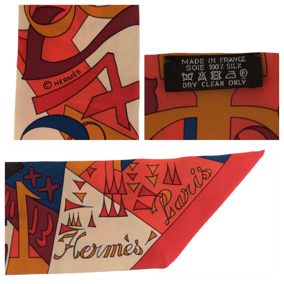 24328
HERMES エルメス ツイリー Le Nombre D or ノンブルドール 黄金数 オレンジ レッド マルチカラー シルク スカーフ リボンスカーフ レディース ABP16