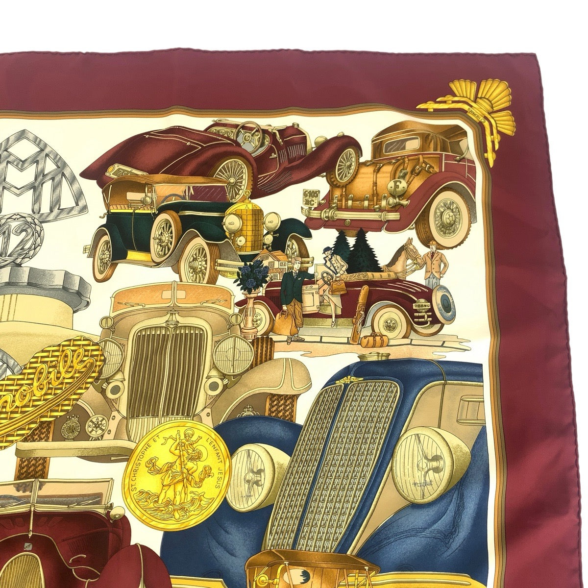 24336
HERMES エルメス automobile カレ90 ワインレッド マルチカラー シルク スカーフ レディース A