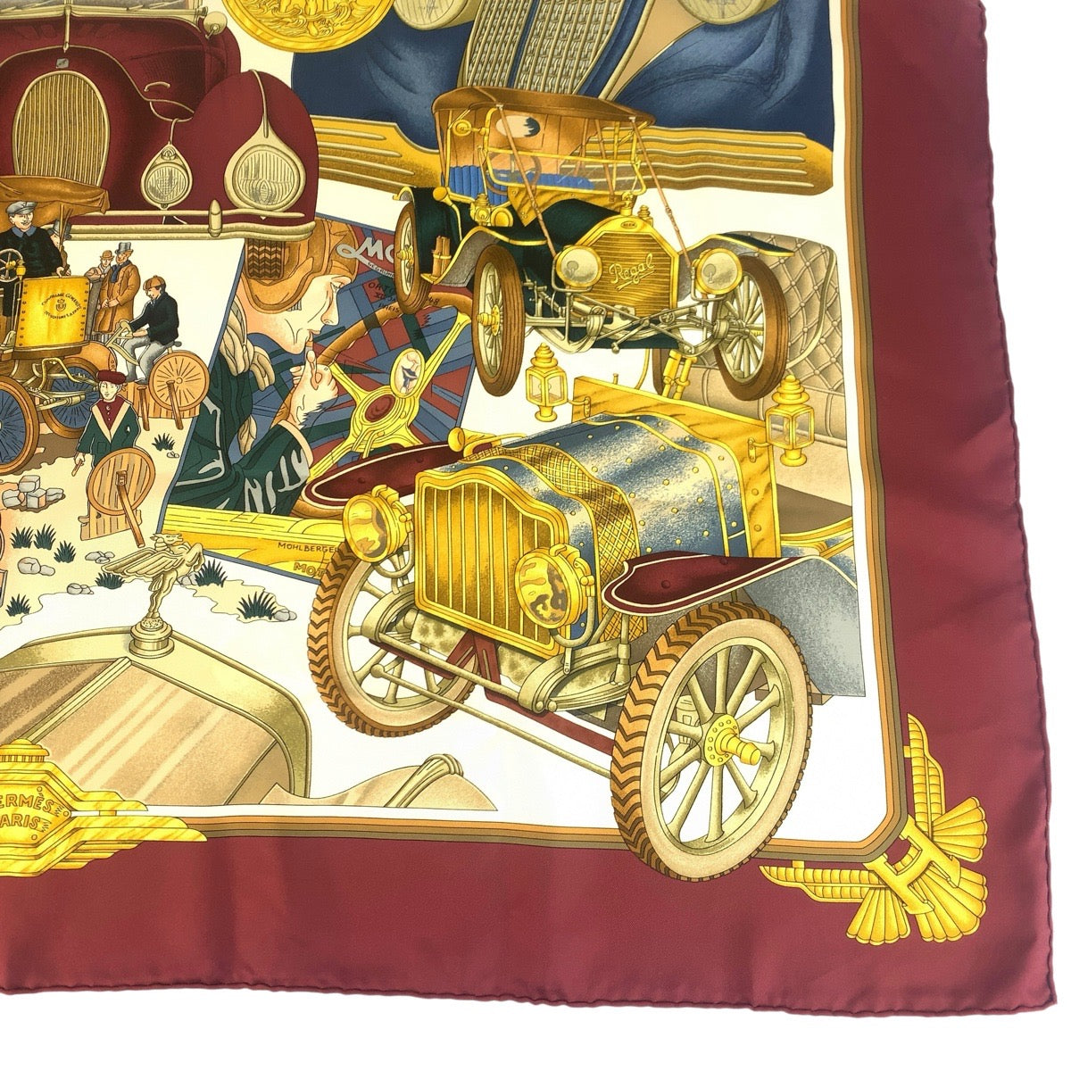 24336
HERMES エルメス automobile カレ90 ワインレッド マルチカラー シルク スカーフ レディース A