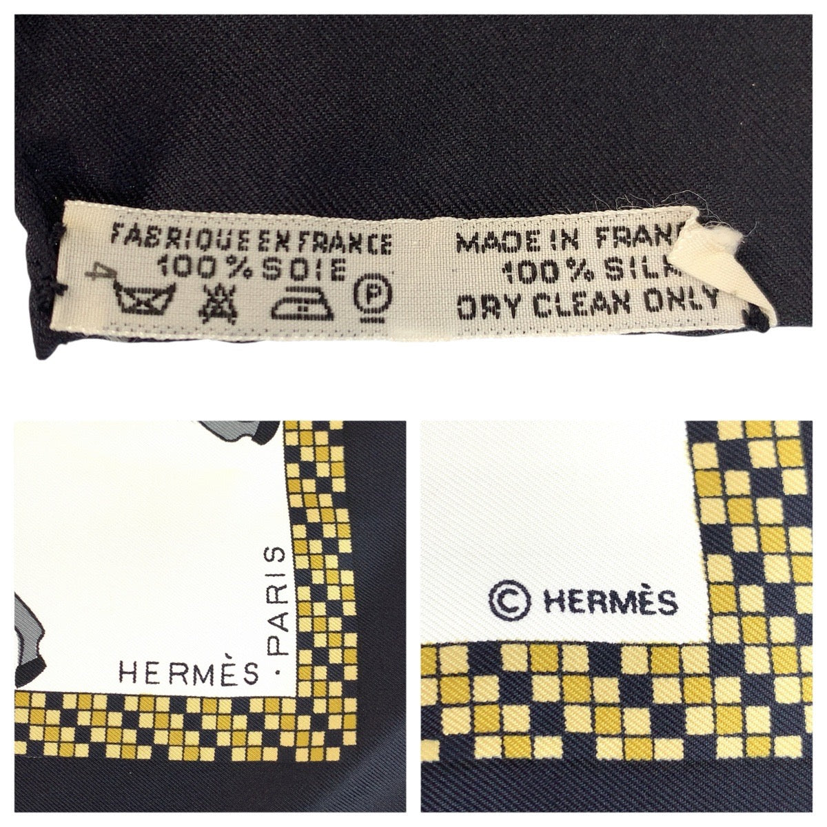 24337
HERMES エルメス Harnais Francais PREMIER カレ90 ホワイト ブラック マルチカラー シルク スカーフ レディース AB21