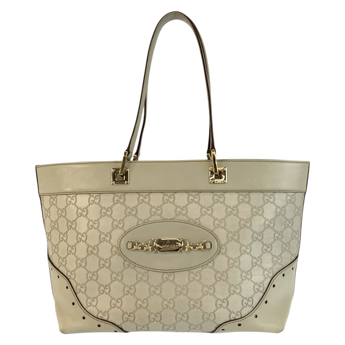24349
GUCCI グッチ グッチシマ アイボリー ゴールド金具 レザー 145993 トートバッグ ショルダーバッグ レディース AB35