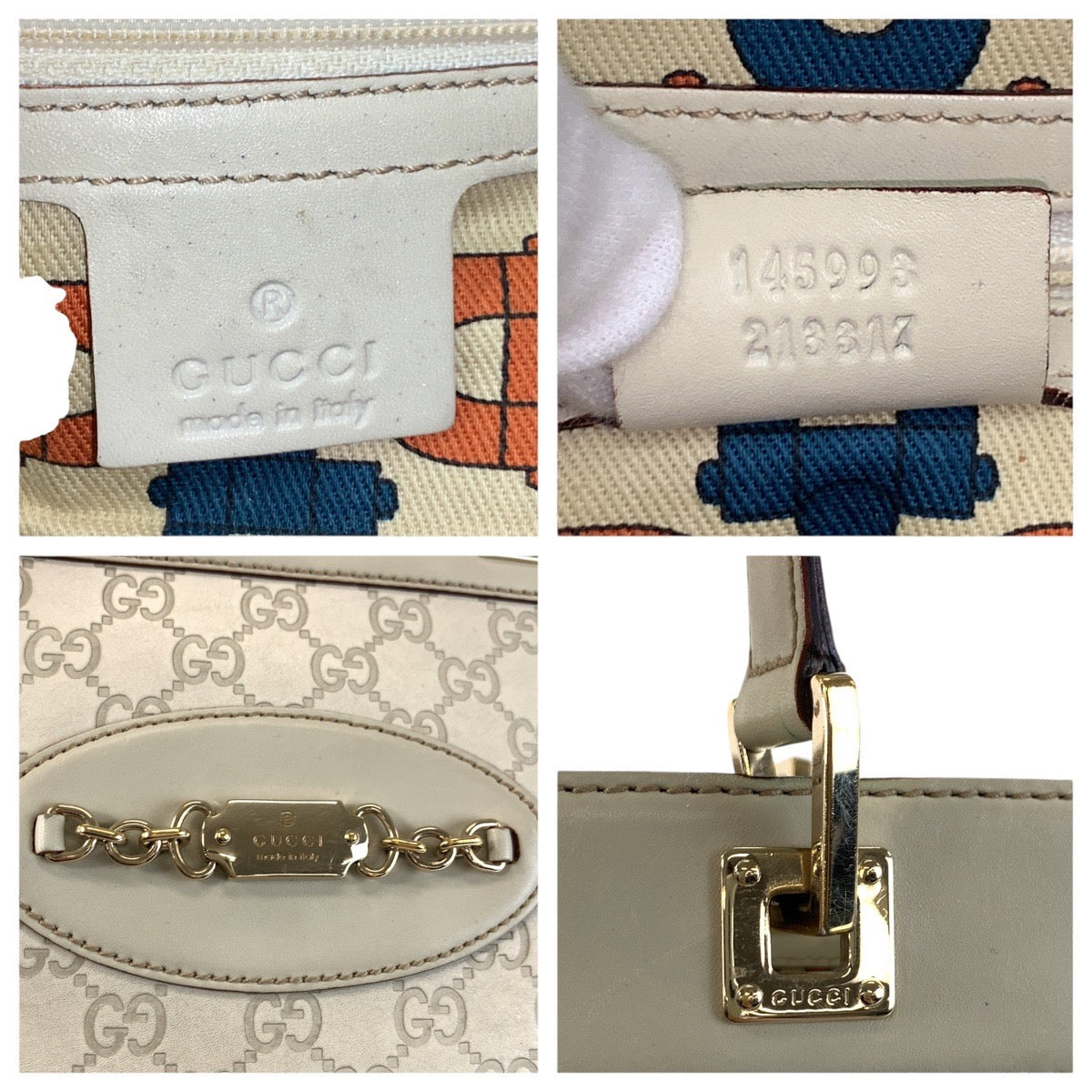 24349
GUCCI グッチ グッチシマ アイボリー ゴールド金具 レザー 145993 トートバッグ ショルダーバッグ レディース AB35