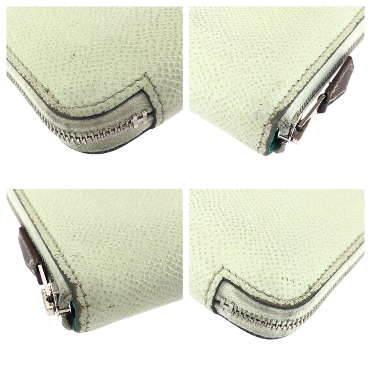 24351
HERMES エルメス アザップ シルクイン コンパクト ヴェールフィズ ライトグリーン シルバー金具 ヴォーエプソン / シルク 折財布 コインケース 小銭入れ U刻印 レディース AB36