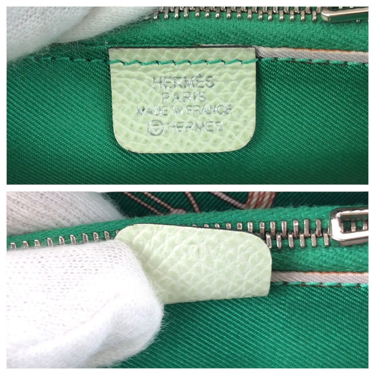 24351
HERMES エルメス アザップ シルクイン コンパクト ヴェールフィズ ライトグリーン シルバー金具 ヴォーエプソン / シルク 折財布 コインケース 小銭入れ U刻印 レディース AB36