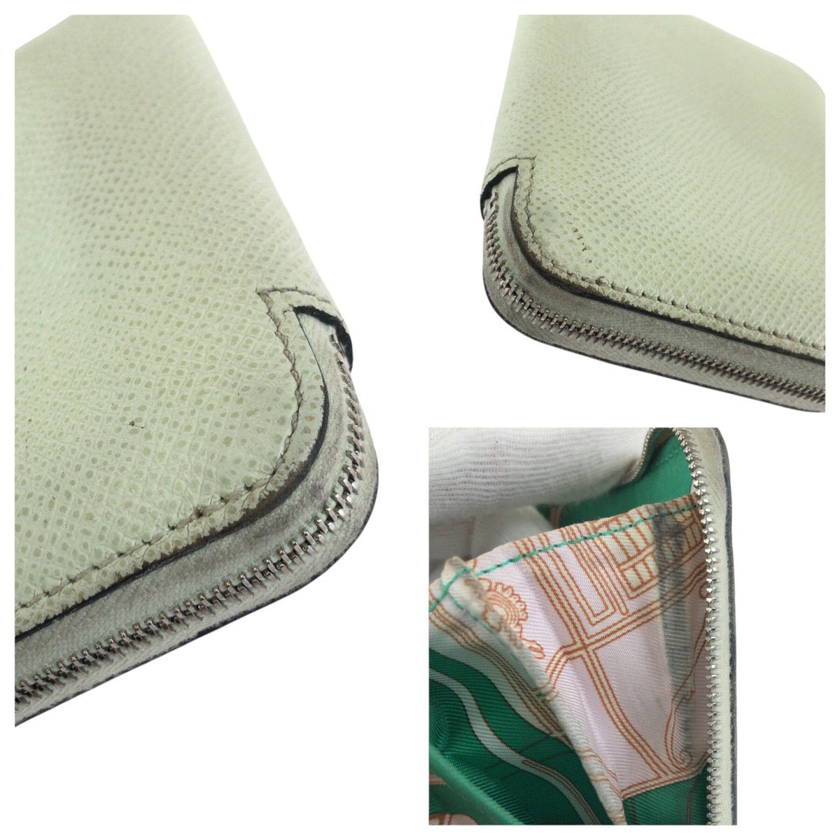 24351
HERMES エルメス アザップ シルクイン コンパクト ヴェールフィズ ライトグリーン シルバー金具 ヴォーエプソン / シルク 折財布 コインケース 小銭入れ U刻印 レディース AB36