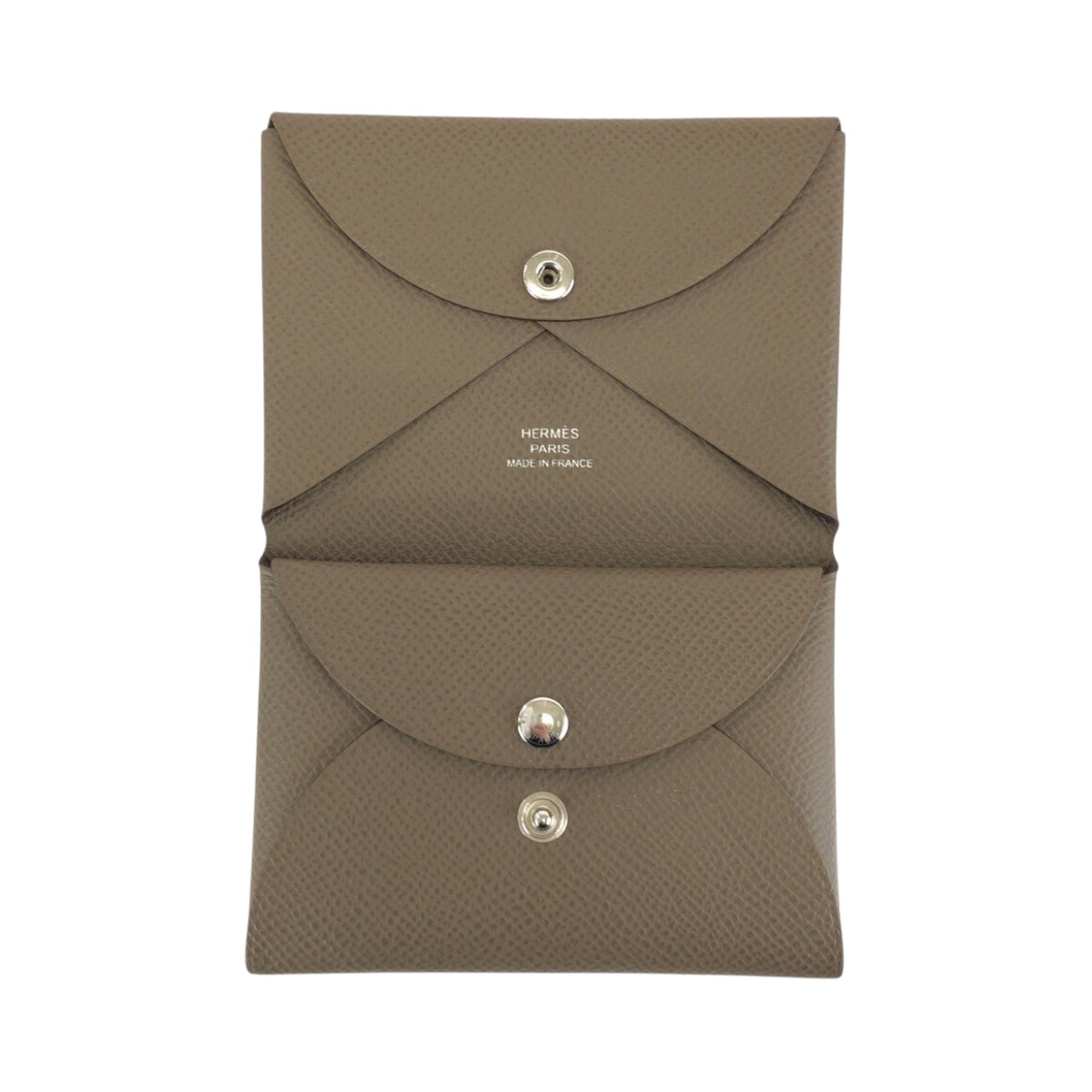 24353
HERMES エルメス カルヴィ デュオ エトゥープ グレージュ シルバー金具 シェーブル カードケース 名刺入れ コインケース W刻印 レディース ABP42