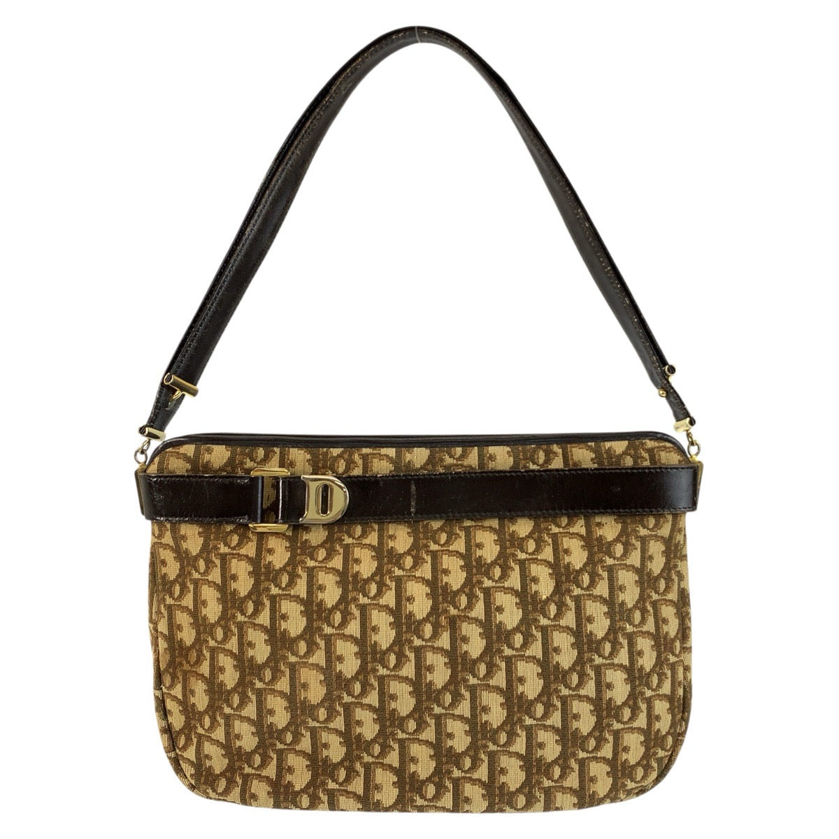 24356
Christian Dior クリスチャンディオール トロッター ベージュ ブラウン ゴールド金具 キャンバス / レザー ショルダーバッグ レディース AB32