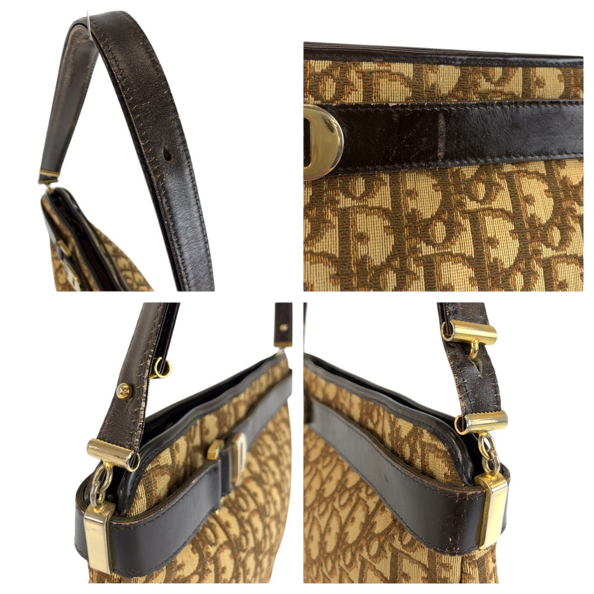 24356
Christian Dior クリスチャンディオール トロッター ベージュ ブラウン ゴールド金具 キャンバス / レザー ショルダーバッグ レディース AB32