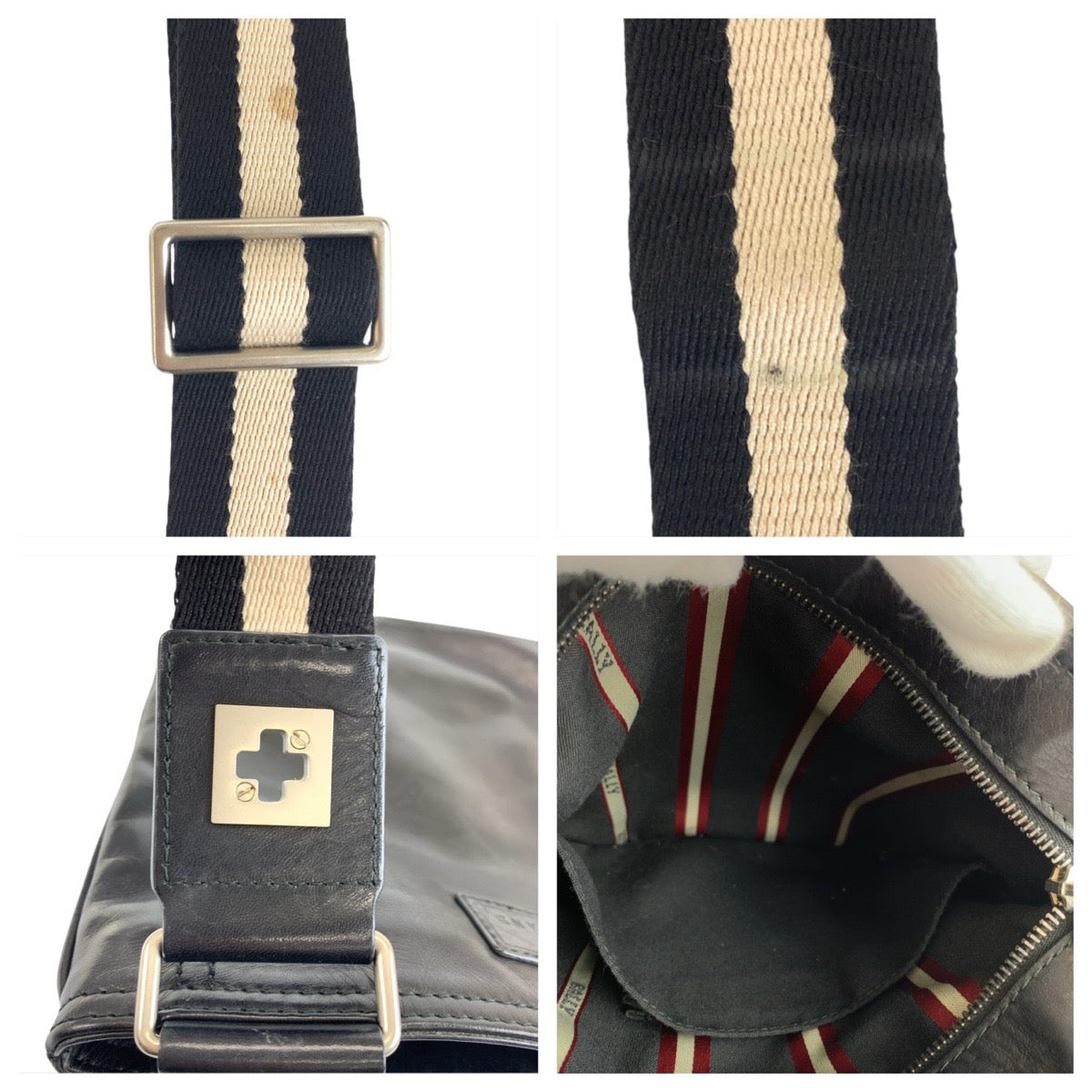 24358
BALLY バリー トレインスポッティング ブラック ホワイト シルバー金具 レザー ショルダーバッグ メッセンジャーバッグ メンズ ABP15