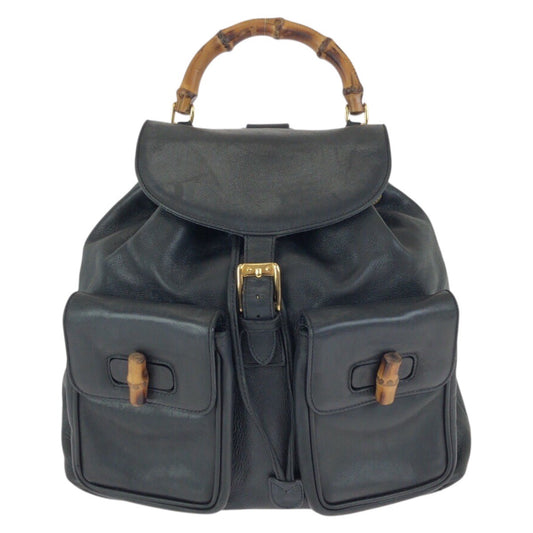 24364
GUCCI グッチ バンブー ブラック 黒 ゴールド金具 レザー 003 2058 0016 リュックサック バックパック レディース ABP35