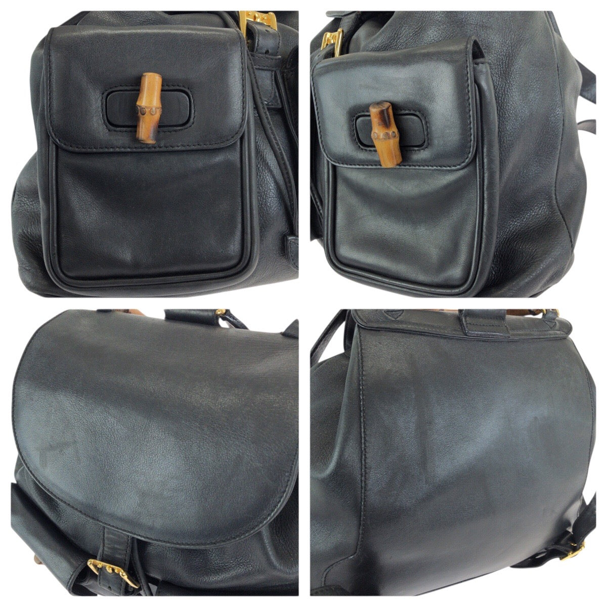 24364
GUCCI グッチ バンブー ブラック 黒 ゴールド金具 レザー 003 2058 0016 リュックサック バックパック レディース ABP35