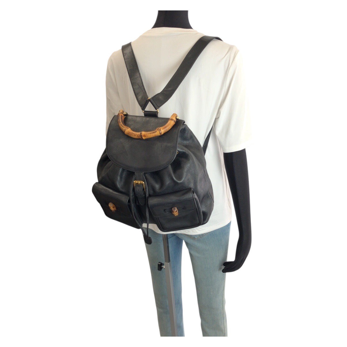 24364
GUCCI グッチ バンブー ブラック 黒 ゴールド金具 レザー 003 2058 0016 リュックサック バックパック レディース ABP35