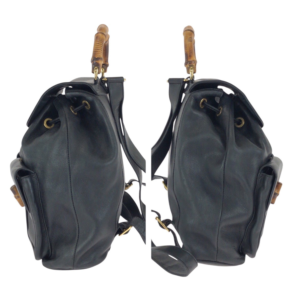 24364
GUCCI グッチ バンブー ブラック 黒 ゴールド金具 レザー 003 2058 0016 リュックサック バックパック レディース ABP35