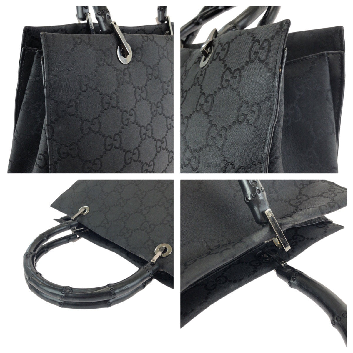 24365
GUCCI グッチ バンブー ブラック 黒 シルバー金具 ナイロン 002 1010 トートバッグ ハンドバッグ レディース AB28