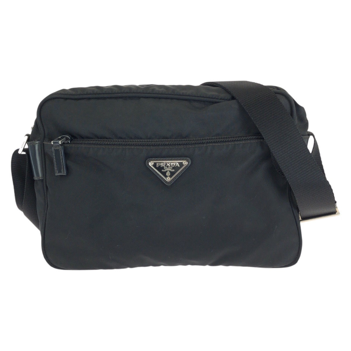 24367
PRADA プラダ テスート 三角ロゴプレート ブラック 黒 シルバー金具 ナイロン ショルダーバッグ メッセンジャーバッグ レディース ABP36