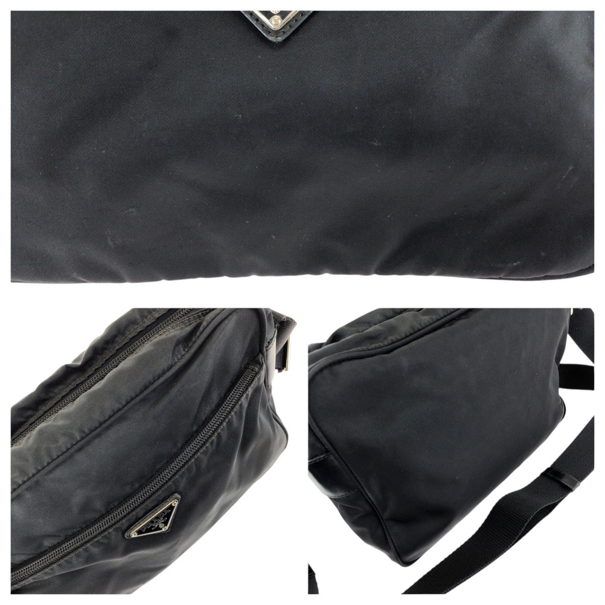 24367
PRADA プラダ テスート 三角ロゴプレート ブラック 黒 シルバー金具 ナイロン ショルダーバッグ メッセンジャーバッグ レディース ABP36