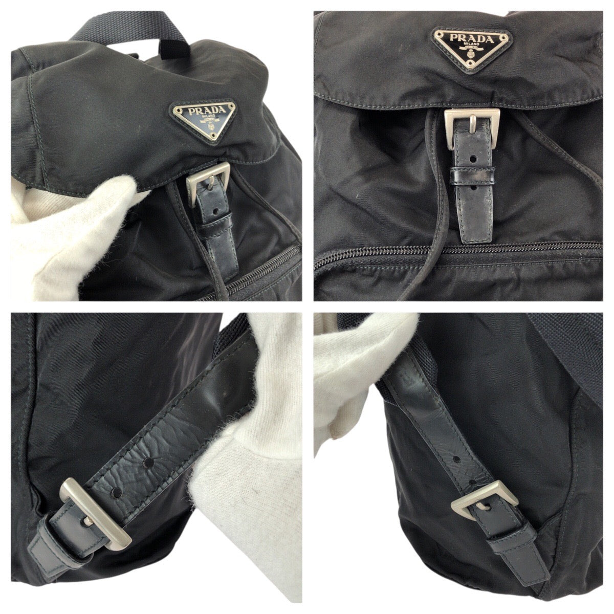 24368
PRADA プラダ テスート 三角ロゴプレート ブラック 黒 シルバー金具 ナイロン リュックサック バックパック レディース AB36