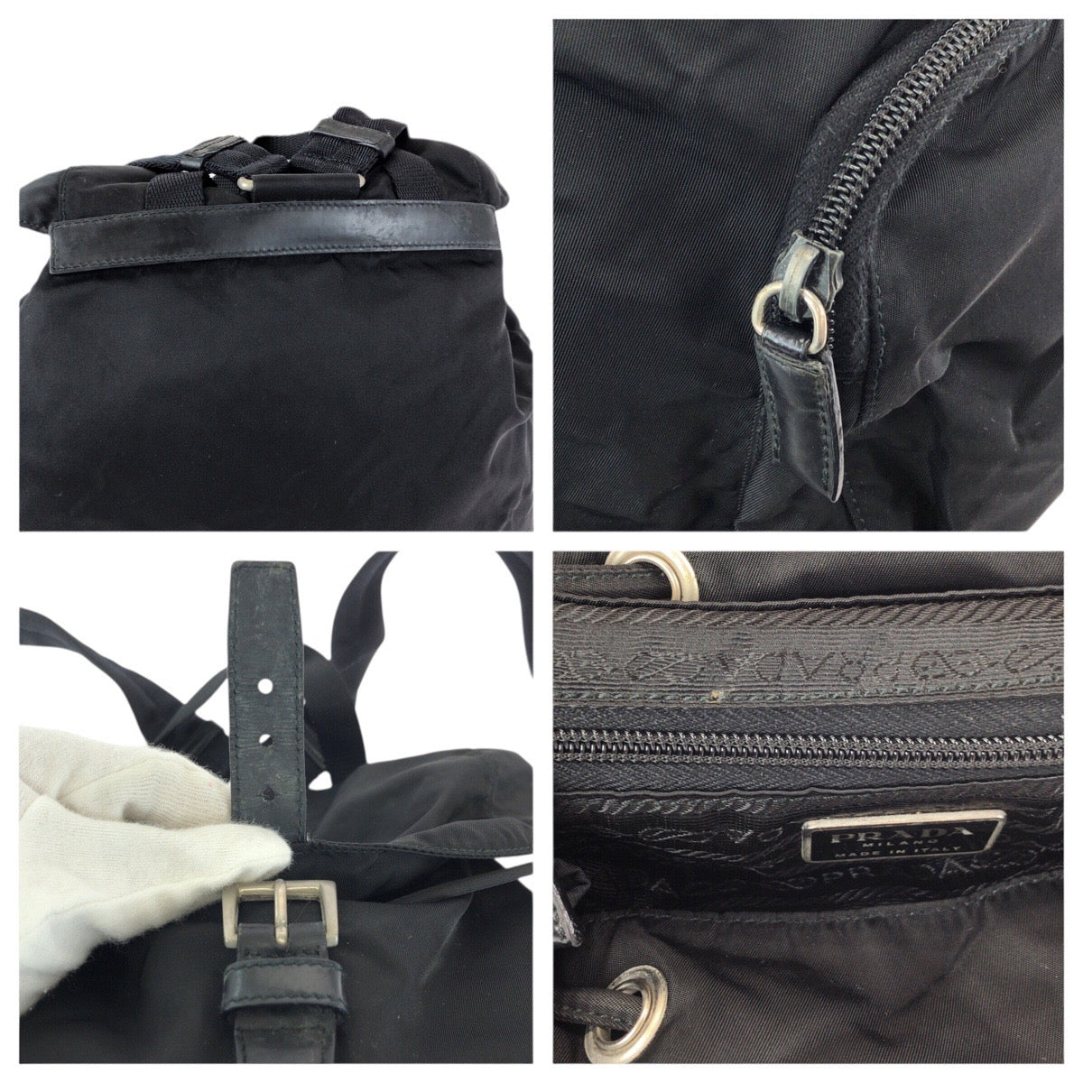 24368
PRADA プラダ テスート 三角ロゴプレート ブラック 黒 シルバー金具 ナイロン リュックサック バックパック レディース AB36