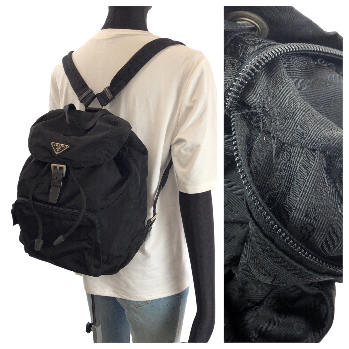 24368
PRADA プラダ テスート 三角ロゴプレート ブラック 黒 シルバー金具 ナイロン リュックサック バックパック レディース AB36