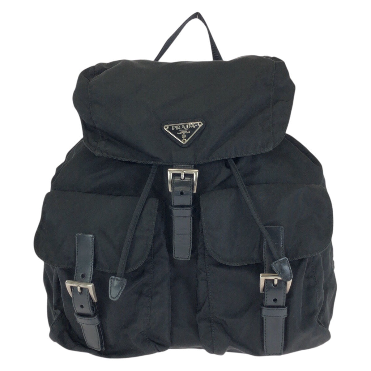 24369
PRADA プラダ テスート 三角ロゴプレート ブラック 黒 シルバー金具 ナイロン リュックサック バックパック レディース AB42