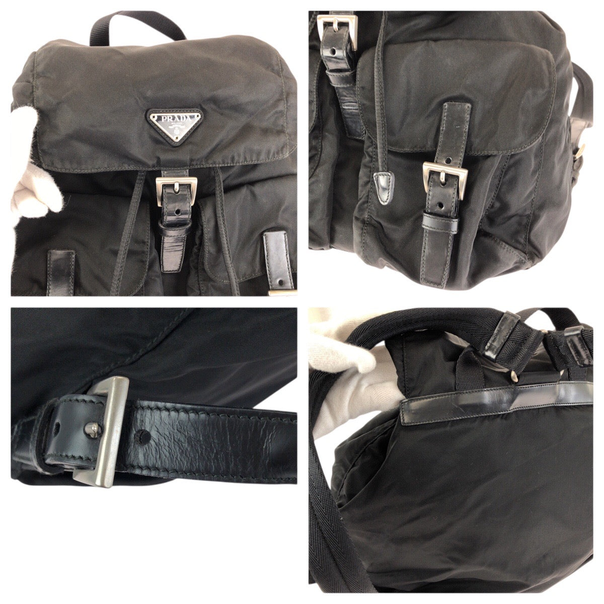 24369
PRADA プラダ テスート 三角ロゴプレート ブラック 黒 シルバー金具 ナイロン リュックサック バックパック レディース AB42
