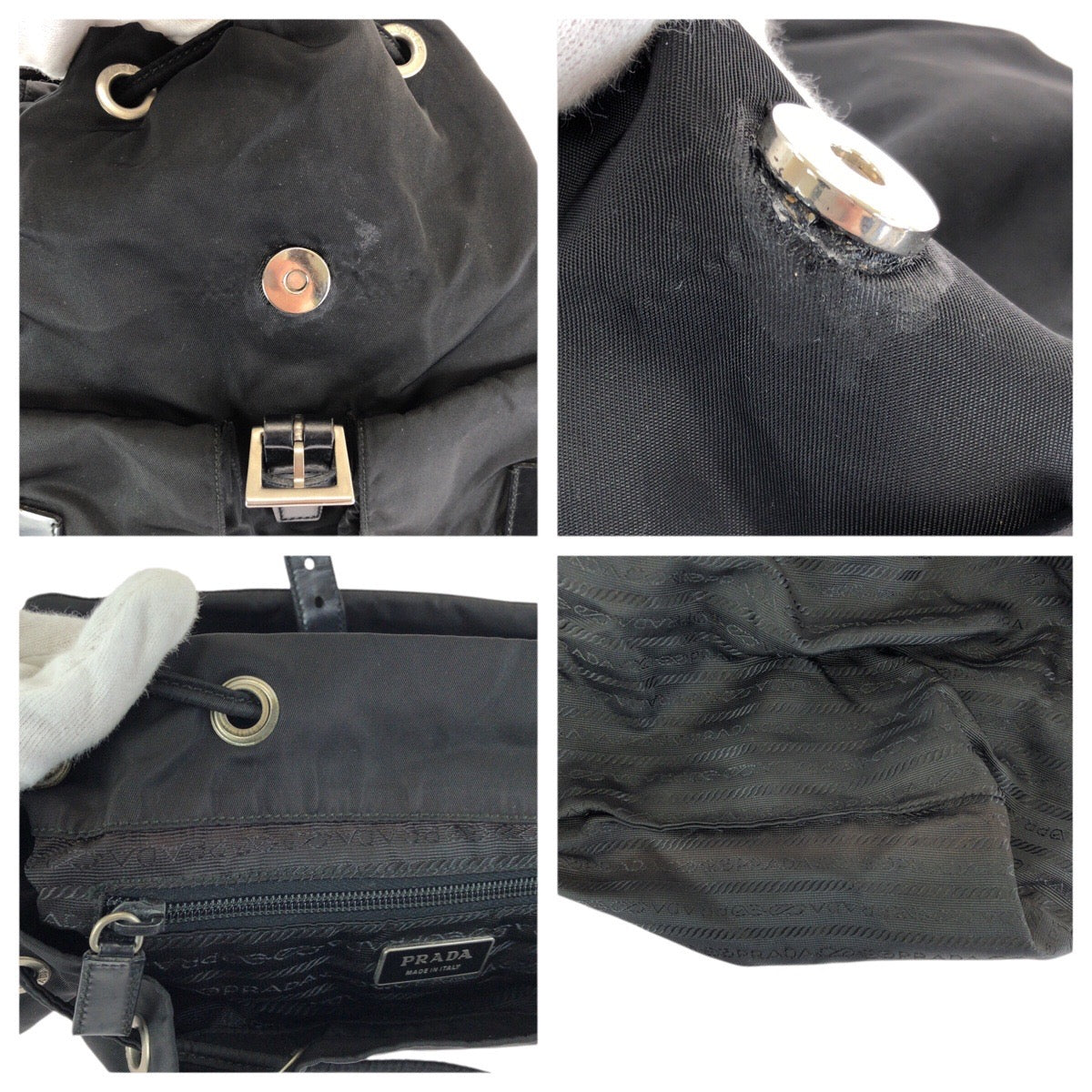 24369
PRADA プラダ テスート 三角ロゴプレート ブラック 黒 シルバー金具 ナイロン リュックサック バックパック レディース AB42
