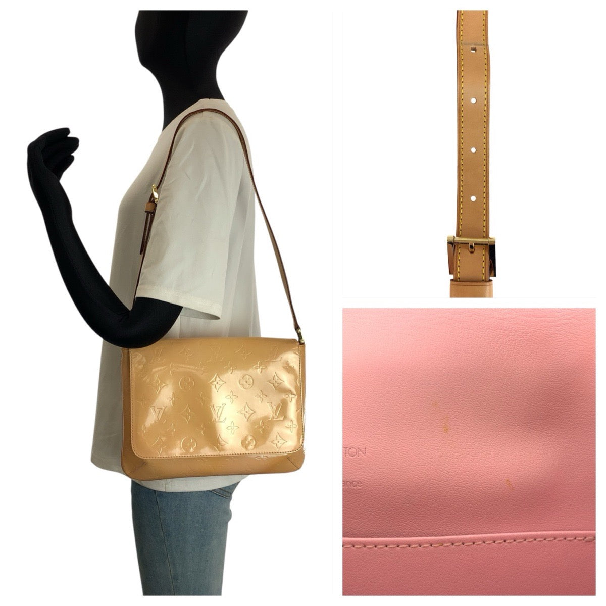24376
LOUIS VUITTON ルイヴィトン ヴェルニ トンプソンストリート ベージュ ゴールド金具 パテントレザー M91070 ショルダーバッグ ハンドバッグ レディース AB30