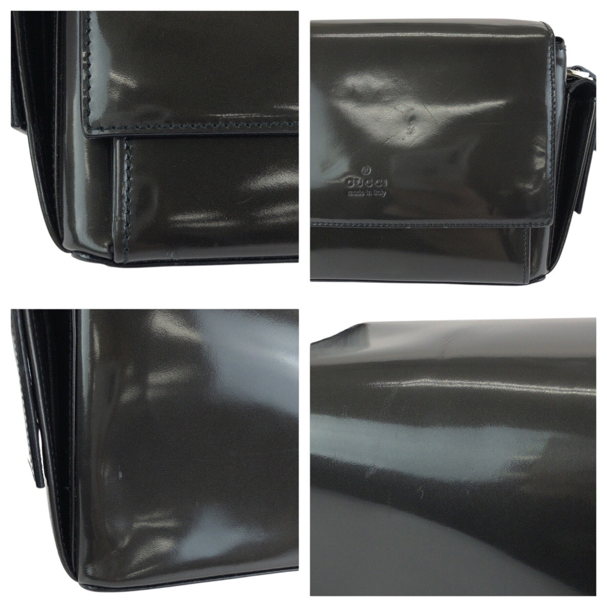 24378
GUCCI グッチ グレー カーキ ブラック エナメル 001 3278 ショルダーバッグ メッセンジャーバッグ レディース ABP36