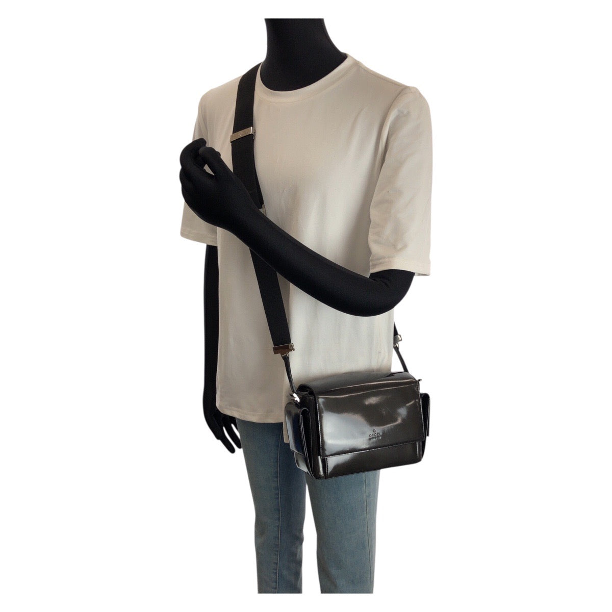 24378
GUCCI グッチ グレー カーキ ブラック エナメル 001 3278 ショルダーバッグ メッセンジャーバッグ レディース ABP36