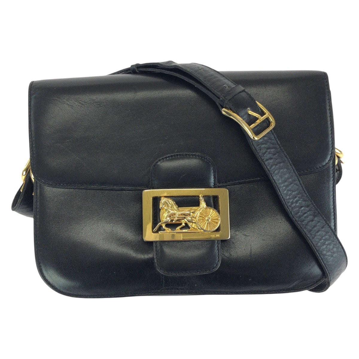 24379
CELINE セリーヌ ヴィンテージ 馬車金具 ホースキャリッジ ブラック 黒 ゴールド金具 レザー ショルダーバッグ レディース AB63