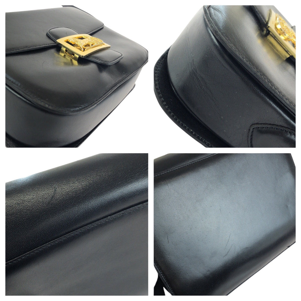 24379
CELINE セリーヌ ヴィンテージ 馬車金具 ホースキャリッジ ブラック 黒 ゴールド金具 レザー ショルダーバッグ レディース AB63