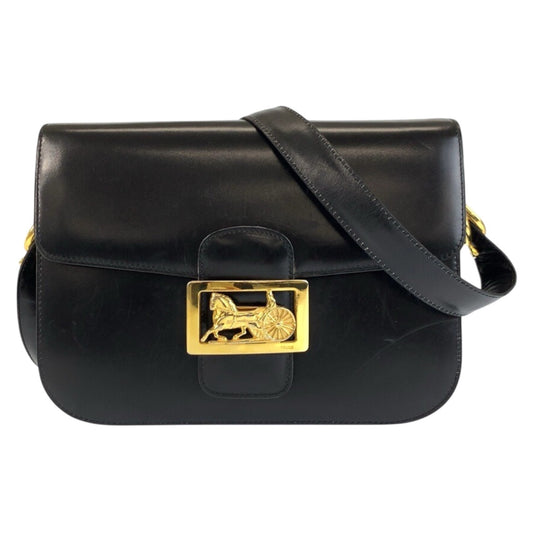 24380
CELINE セリーヌ ヴィンテージ 馬車金具 ホースキャリッジ ブラック 黒 ゴールド金具 レザー F/09 ショルダーバッグ ポシェット レディース AB70
